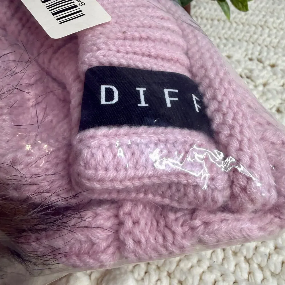 NEW DIFF EYEWEAR Knit Beanie Faux Fur Pompom